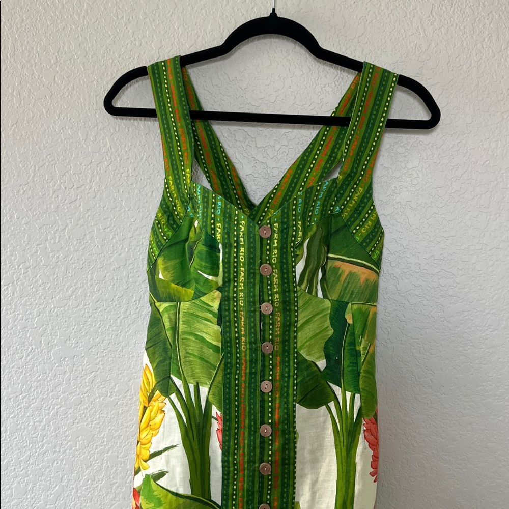 FARM Rio Green Tropical Print Linen Mini Dress - Picture 5 of 13